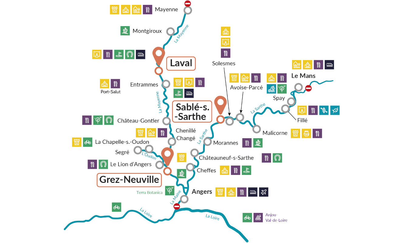 Barco de Alquiler Anjou Turismo Francia grez Neuville Sablé-Sur-Sarthe