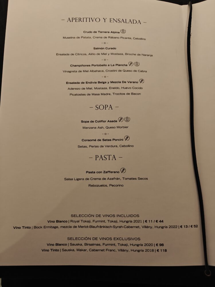 Carta Maridaje cenas Riverside